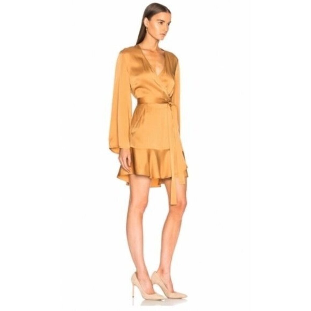 A.L.C. Whitney Satin Wrap Dress in Caramel View 3